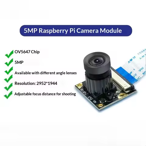 5MP Wide Angle CSI Camera Module for Raspberry Pi 4 Model 4B 3B Plus 2 Generation with 15cm Flat Fle