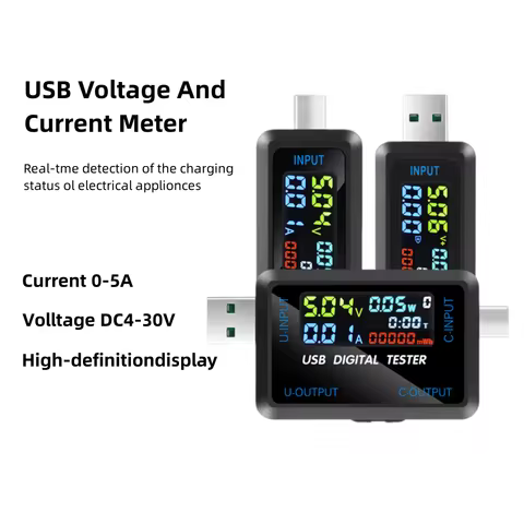 10 in 1 USB Type-C Current Voltage Meter Digital Display Charger Tester DC 4.5-36V 0-8A Ampere-Volt 