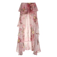 European And American Style Long Skirt Summer Floral Print Double-Layer Irregular Mop Ruffled Skirt