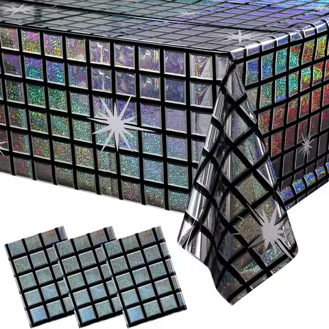Disco Iridescent Shiny Laser Tablecloth 70s 80s Disco Party Disposable Rectangle Table Cover Vintage