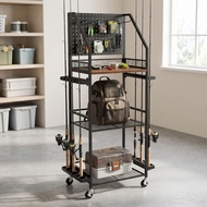 Fishing Rod Rack with Pegboard Rolling Fishing Rod Storage Cart Mobile Multifunction for Fishermen, 