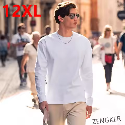 12XL 10XL 8XL Oversized men's solid color long-sleeved t-shirt plus size casual loose large size men