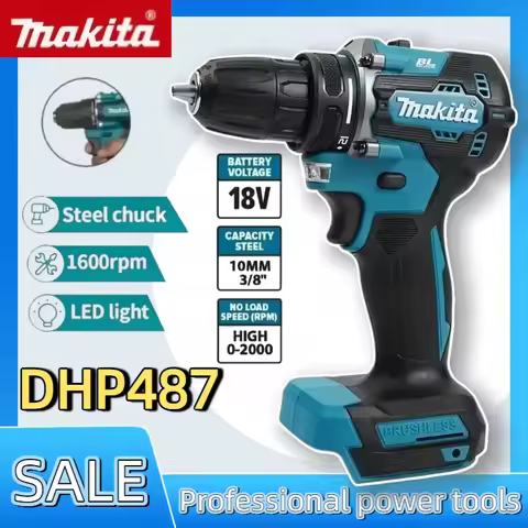 Makita Original DHP487 Cordless Driver Drill Brushless Electric Impact Screwdriver Rechargeable Powe