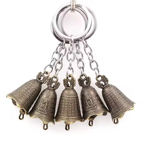 Chinese Mini Sculpture Antique Bell Pray Feng Shui Metal Wind Chime Fortune Jingle Keychain Pendants