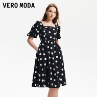 Vero Moda เรียบหรู Polka Dot เอวซิ่น ทรงเอ เดรส ฤดูใบไม้ผลิ ฤดูร้อน สินค้าใหม่ เหมาะสําหรับวันที่ โพ