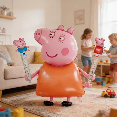 3pcs Peppa Pig Theme Mommy Pig Character Aluminum Foil Balloons Set for Holiday Party Decoration Sta