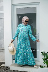 gamis rayon motif polkadot bunga abstrak/ dress muslim/ juwita dress - series l