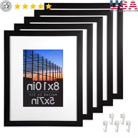 8x10 Black Picture Frames 5-Pack Matted 5x7 Tabletop Wall Display Gallery Framing Durable Shatter Re