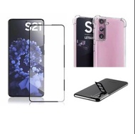 3 in 1 Galaxy S21 5G Full Coverage Tempered Glass Screen Protector + Shockproof Cover Case  + Lens Glass Protector （全屏玻璃保護貼,  4角防撞套，黑版鏡頭玻璃貼）