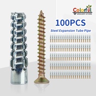 20/50/100 Sets Steel Expansion Tube Pipe - Self Tapping Screw Serrated Thorny Metal Expansion Bolts 