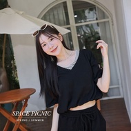 Space Picnic|Elastic Hem Design Fake Two-Piece Top-4 Colors [2505129】