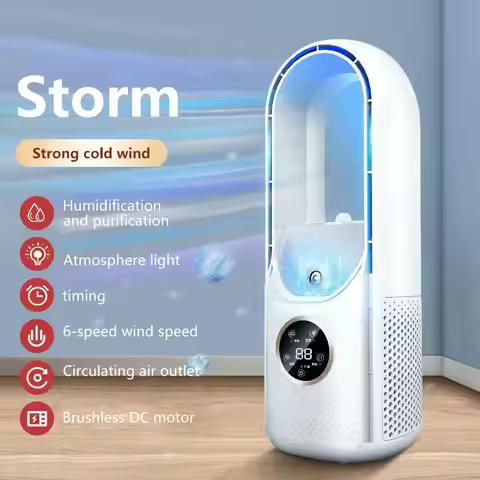 Leafless Fan Portable Air Conditioner LED Display Desktop Fanless Blade Cooler Cooling Fan Tower Air