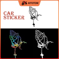 AFFOTOM Car Stickers Rosary Gesture Cross Hand Gesture Decorative Stickers