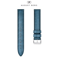 August Berg Dark Blue Leather Silver Buckle Watch Strap