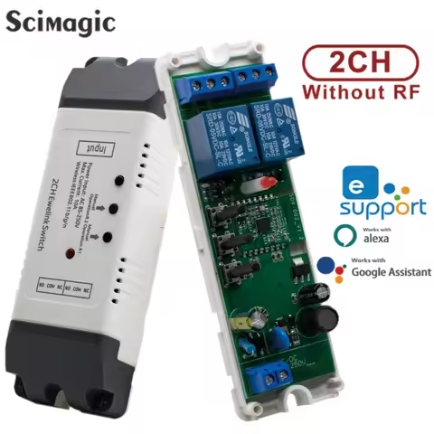 2CH Wifi Smart Switch Module Relay Ewelink APP Receiver AC DC 7-32V 85-250V RF433 Inching Self-locki