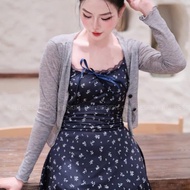 Beautiful women's dress set, little flower strap lady's dress set with cardigan E76