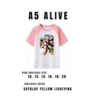 5 alive tshirt for kids bluw pink yellow