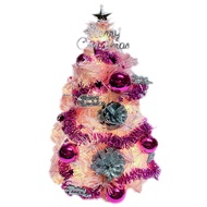 [特價]摩達客台製1尺粉紅色聖誕樹-粉紫銀松果系+LED20燈銅線燈(暖白光/USB電池兩用充電)
