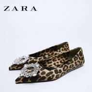 ZARA new flat shoes leopard print women's shoes rhinestone buckle decorated with animal prints ballet pointed toe shallow mouth single shoes women