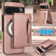 Serasi dengan Google 9Pro XL Zip Kad Pemegang Kad Sarung Telefon 6A Split Magnetic Leather Case Pixe