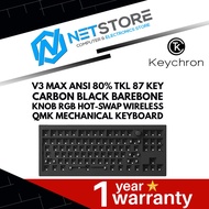 KEYCHRON V3 MAX ANSI 80% TKL 87 KEY CARBON BLACK BAREBONE KNOB RGB HOT-SWAP WIRELESS QMK MECHANICAL 
