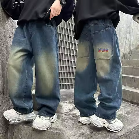 Kids Vintage y2k Baggy Jeans for Teens Boy New Casual Relaxed Fit Denim Pants Children Classic Blue 