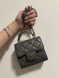 Chanel Lambskin Grey Mini Top Handle Bag