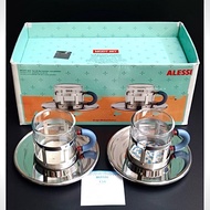 Alessi 2 Sets Made in Italy Demitasse Cup & Saucer in Box