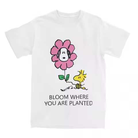 Men Peanuts Snoopy Flower and Woodstock T Shirts Merch Kawaii Comic T-shirt Clothing Funny Tee Shirt