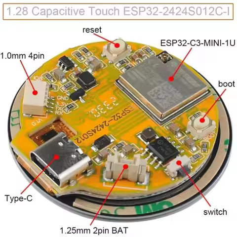 1.28" Round IPS Display 240x240 ESP32-C3 GC9A01 Touch Screen Module for Smart Watch IoT Wearable Pro