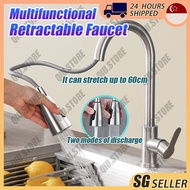 【SG Stock】Kitchen Tap Hot & Cold Pull-Out Faucet Flexible Kitchen Faucet Rotate Freely 360° Stainles