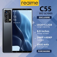 【ของแท้100%】โทรศัพท์มือถือ  reaima C55 5G สมาร์ทโฟน โปรโมชั่นใหม่ จอ 6.9 นิ้ว Smartphone ปลดล็อคการจดจำใบหน้า ถ่ายภาพชัดเจน ใส่ได้สองซิม รองรับแอปธนาคาร รองรับทุกซิมการ์ดในไทย ส่วนลดใหญ่ โทรศัพท์ดี ราคาถูกๆ ใช้งานได้เร็ว มือถือราคาถูก แถมฟรีอุปกร มือถือ