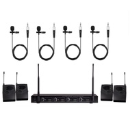 4-Channel Professional UHF Lapel Lavalier Wireless Microphone System 4 Collar
