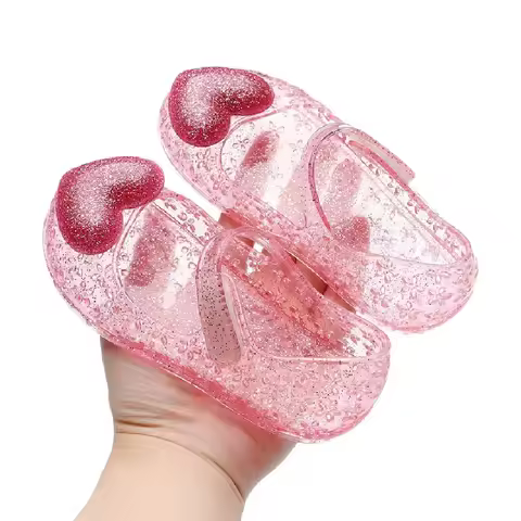Lovisa Jelly Sandals Pink Glitter Transparent Closed Toe Soft Sole Breathable Heart Decor Summer Out