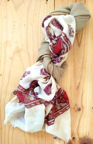 65%off - Nepal Handade 100% Pashmina Muffler Scarf 尼泊爾 漸變米黃色 腰果花 純羊毛 頸巾 圍巾