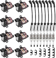 High Performance 8Pcs D585 UF262 Ignition Coils Pack Round Type + 8Pcs 8mm Spark Plug Wire Set