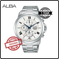 VD57-X182SBLS (AM3777X1) ALBA PRESTIGE Men Original Brand New Quartz Chronograph Silver Dial Stainle