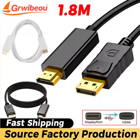 Grwibeou 1.8M DisplayPort To HDMI-compatible Cable 1080P Male To Male Display Port DP To HDMI-compat