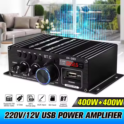 AK380/AK170 800W 12V Power Amplifier bluetooth 5.0 Stereo Home Car BASS Audio Amp Music Player bluet