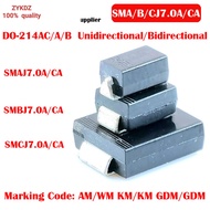 10PCS SMD TVS Diode Unidirectional SMAJ7.0A AM SMBJ7.0A KM SMCJ7.0A GDM Bidirectional SMAJ7.0CA WM S