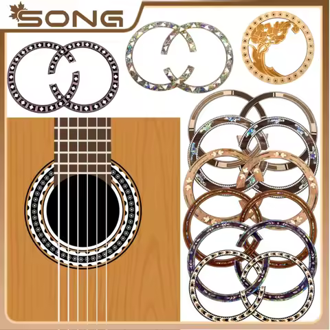 5pcs Classic Acoustic Guitar Rosette Wooden/shell Circle Sound Hole Rosette Inlay Decal Sticker，Acou
