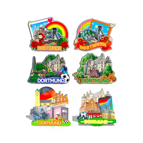 Decorative Magnets for Dortmund Germany City Landmark Travel Unique Souvenirs 3D Wooden Fridge Stick