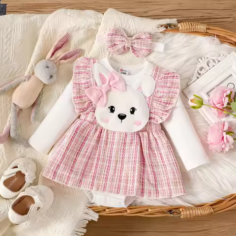 PatPat Childlike Rabbit Cute Medium Bodysuit Set for Baby Girl