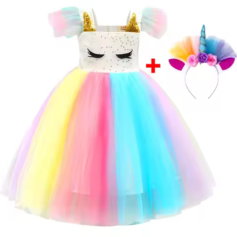 Baby Girls Unicorn Rainbow Christmas Brithday Sequin Tutu Dresses Clothes Children Kids Princess Par