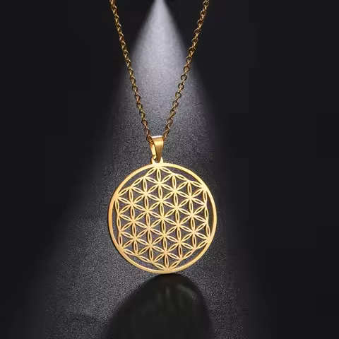 Skyrim Chakra Flower of Life Necklaces Women Sacred Mandala Stainless Steel Chain Necklace Amulet Ge