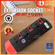[SIRIM]BLACK SERIES 3, 4, 5 Way SURGE PROTECTOR Sleek Black Portable Extension Socket Trailing Socke