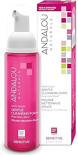 Andalou Naturals Face Wash, 1000 Roses Gentle Cleansing Foam, Sensitive Skin Facial Cleanser with Hydrating Vitamin E &amp; Rose-Biotic Blend, Removes Makeup, Oil &amp; Impurities, 5.5 Fl Oz