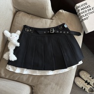 GUZILIAN | Váy ngắn xếp ly kẻ caro American Hot Girl College Style Retro Bear Doll Váy ngắn chữ A đa