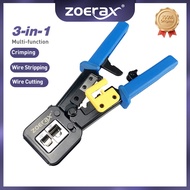 ZoeRax RJ45 Crimper Pass-Through/EZ RJ11/RJ12/RJ45 Connector Cutter Stripper CAT5e/CAT6 Network Cabl