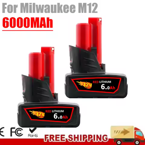 FOR Milwaukee M12 12V Battery 6000mAh Li-ion Replacement Batteries for Milwaukee M12 Tools 48-11-240